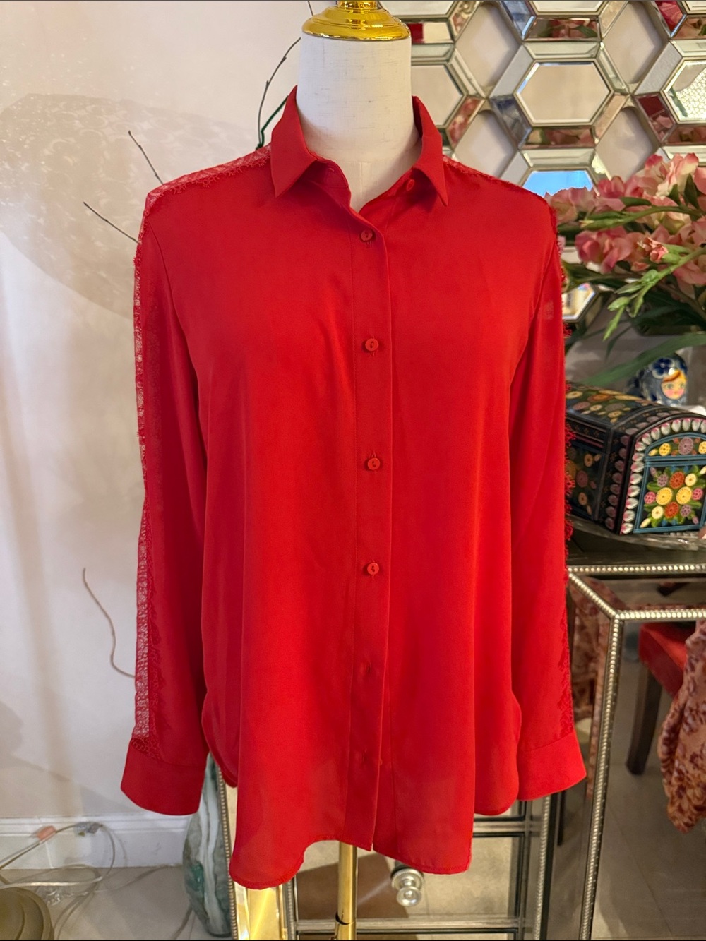 The Kooples Red Draped Neck Blouse